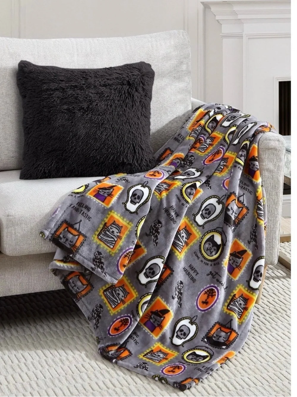 Way to Celebrate Framed Halloween Characters Velvet Plush Throw. 50” By 60”.